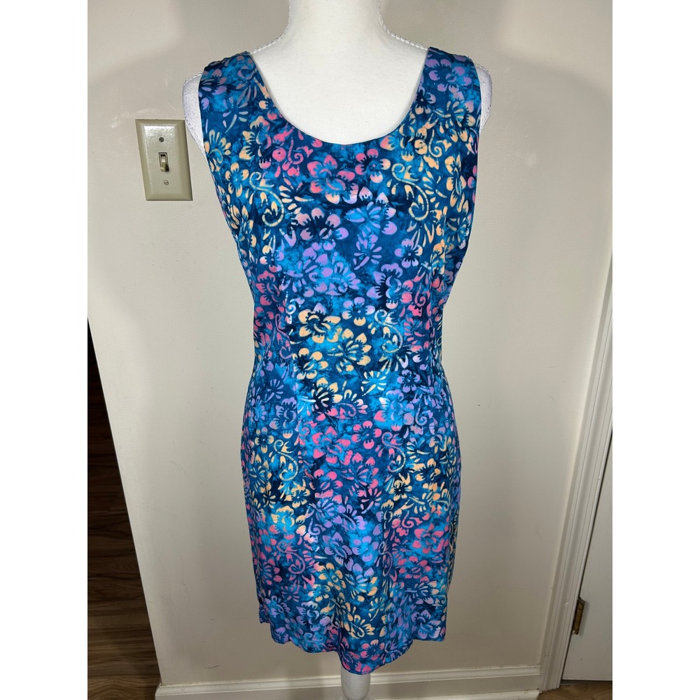Blue Ginger Hawaiian Sheath Dress Womens S Blue Floral Sleeveless Batik Resort